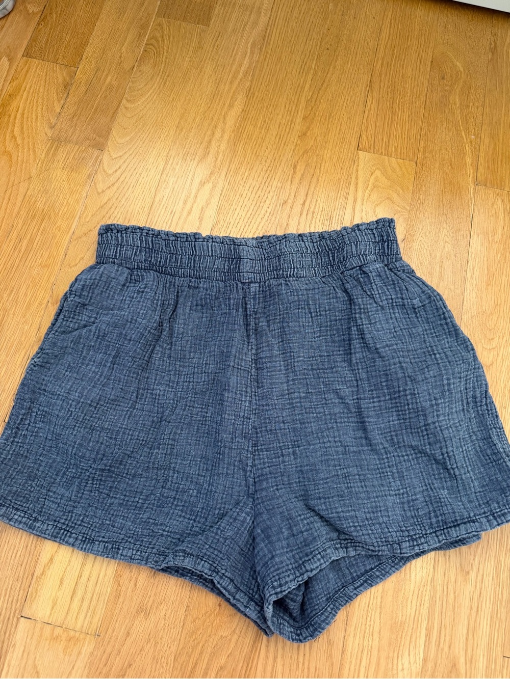 RD Style Slate Blue Crinkle High-Waist Shorts